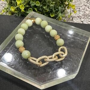 Erimish Light Jade Gold Chain Beaded Bracelet